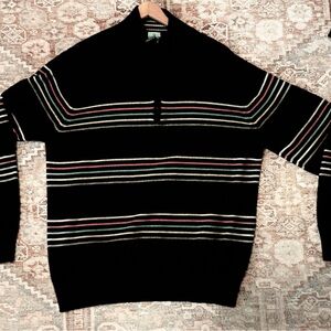 Luxurious Q1 men’s sport cashmere sweater, navy with stripes, quarter zip XL